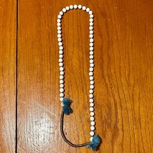 Noonday handmade necklace, color: white, gold, & turquoise